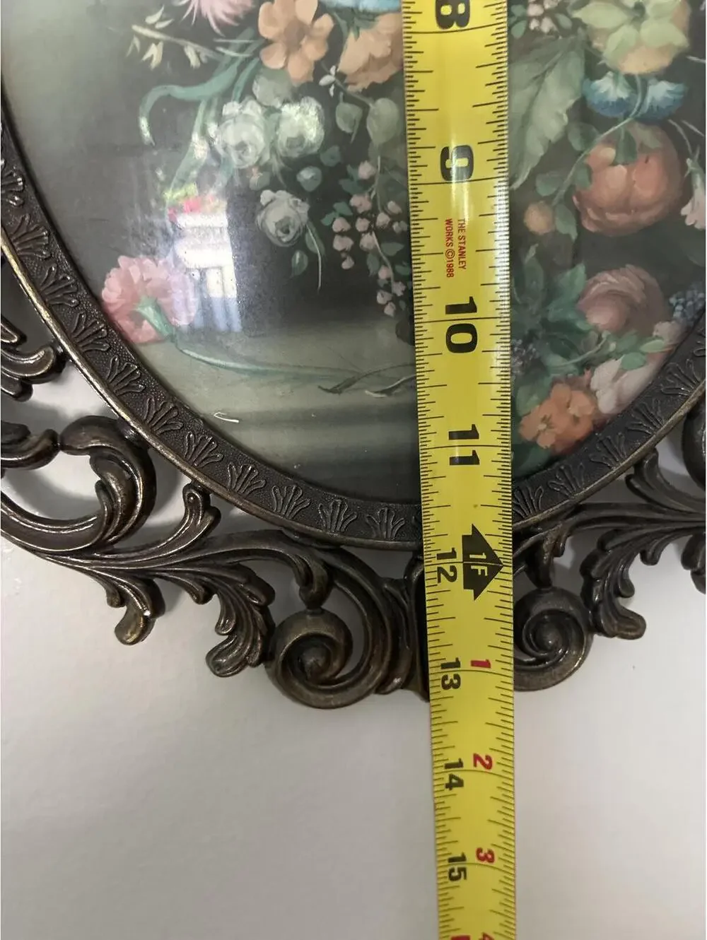Vintage Made in Italy Floral Wall Art, Convex Bubble Glass Frame Ornate